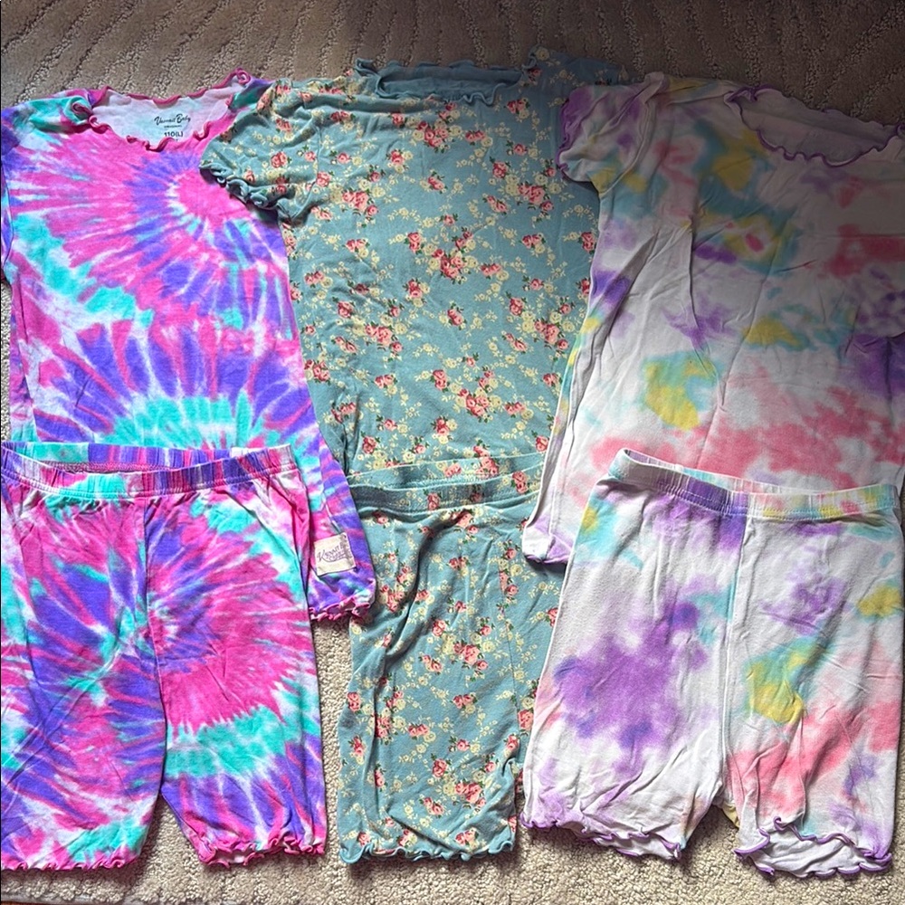 Vaenait Baby Pajama Lot Short Sleeve Shorts Sets Tie Dye & Floral 110 L 4-5T